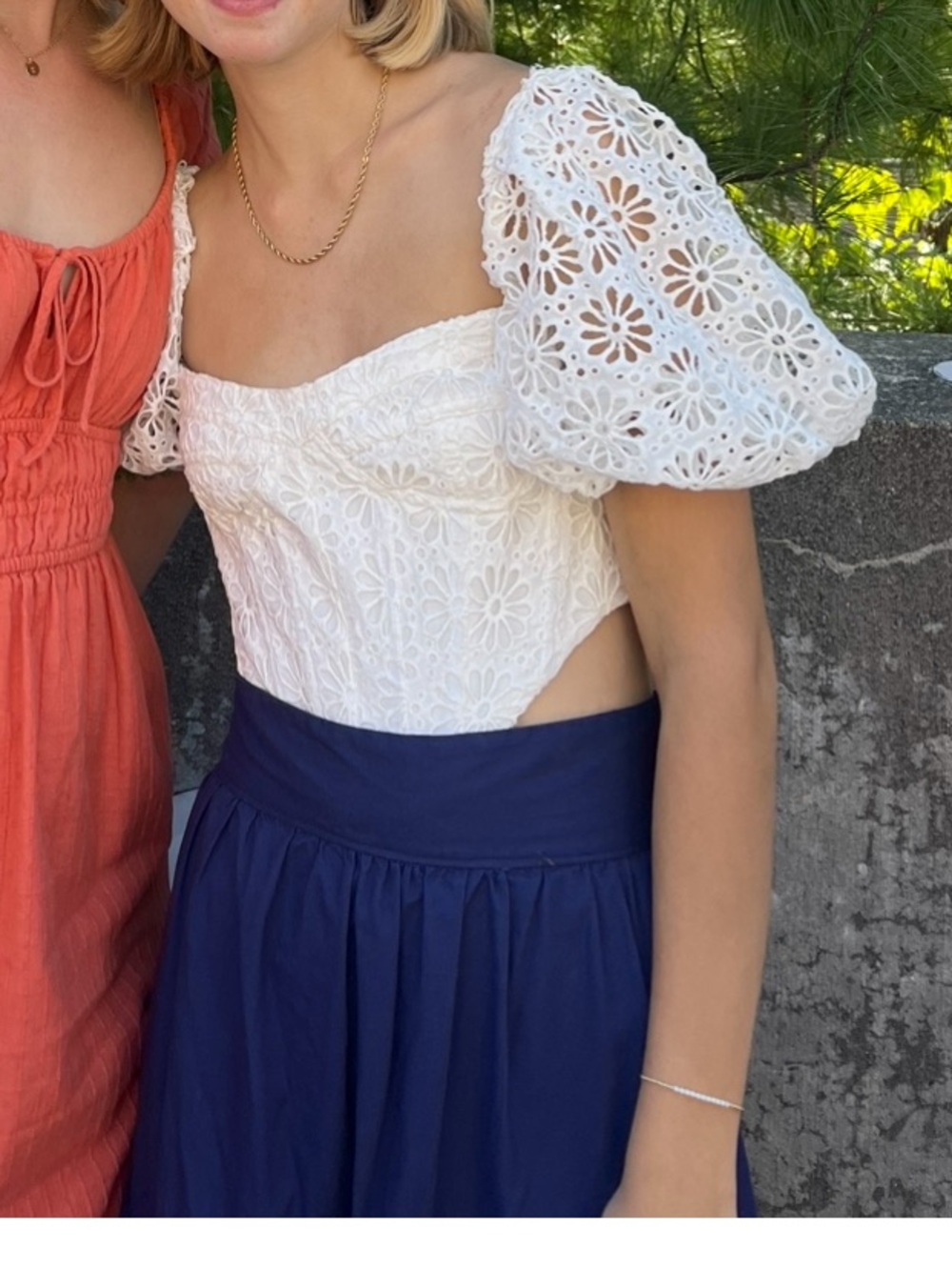 White Eyelet Puff-Sleeve Corset Top - Women - Picture 3 of 6